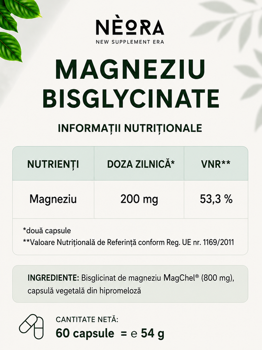 Magneziu Bisglicinat pur – MagChel®, 60 capsule