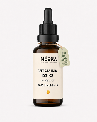 Vitamina D3 și K2 picături, 1000 UI D3 și 20 µg K2 MK-7  în Ulei MCT