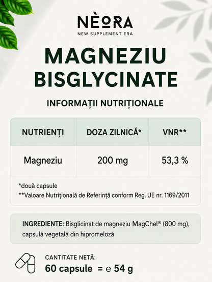 Magneziu Bisglicinat pur – MagChel®, 60 capsule